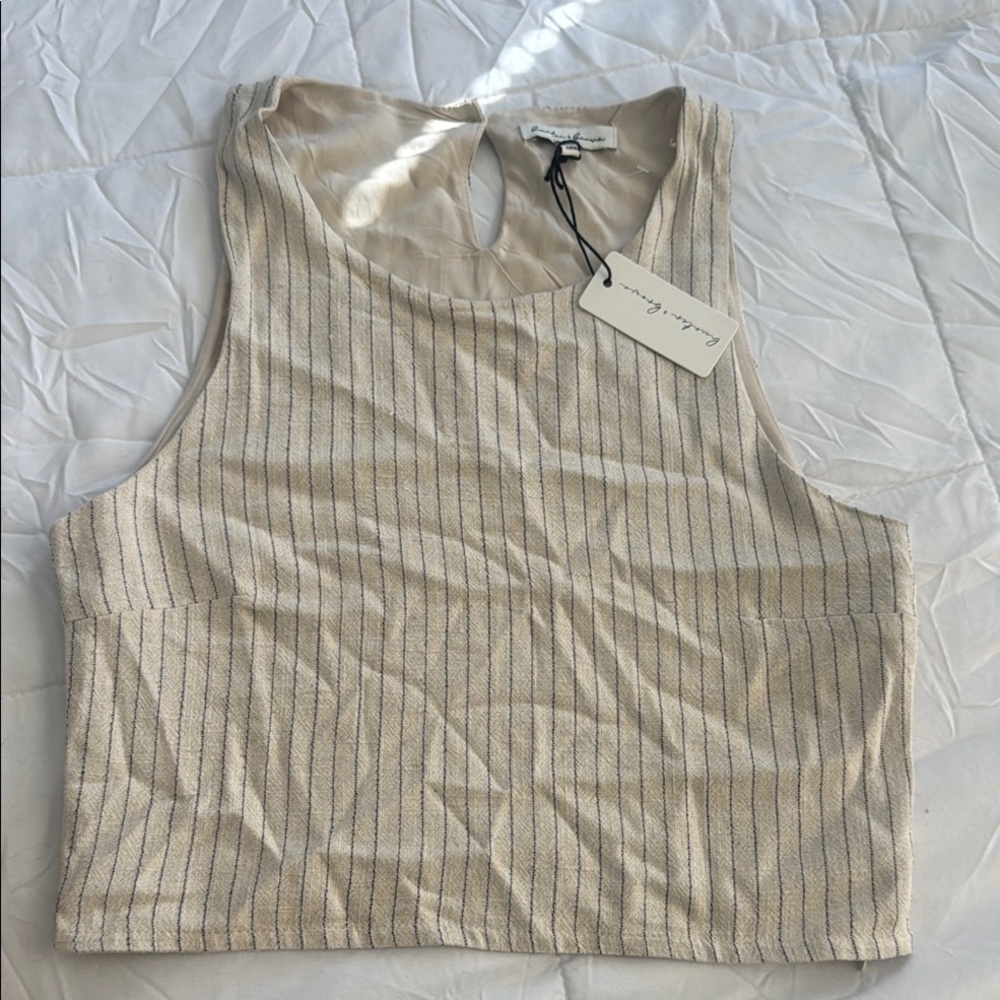 Brandy Melville Beige and Gray Striped Tank Top